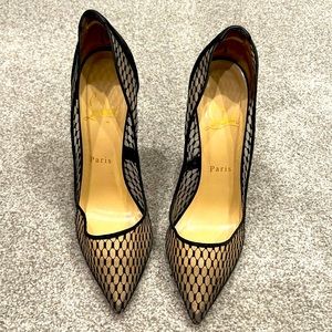 Christian Louboutin, red bottom, black lace pump, platform, size 38.